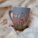 Kubek retro kogucik kurka i irysy ręcznie malowany 300 ml.