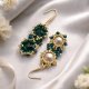 Zielono Złote Wiszące Kolczyki "Emerald Maxima" z Kryształów Preciosa