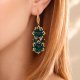 Zielono Złote Wiszące Kolczyki "Emerald Maxima" z Kryształów Preciosa