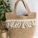 Torebka handmade z juty z frędzlami – duża torba boho na ramię