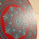 Mandala 30cm ręcznie malowana w odcieniach czerwieni i turkusu - siła, energia, wewnętrzna prawda
