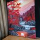 PEJZAŻ AKRYLOWY RĘCZNIE MALOWANY NA PŁÓTNIE "KARMAZYNOWA KASKADA" - 30x24cm (darmowa dostawa)
