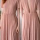 Plisowana sukienka midi maxi pudrowy róż elegancka wesele