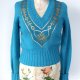 turkusowy sweter w serek wełna 36