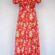 Satynowa czerwona sukienka maxi w kwiatki lato wiosna hiszpanka