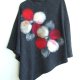 nowe ponczo narzutka onesize czarny melanż kwiaty