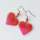 Pomarańczowe Kolczyki Serca z Brokatem