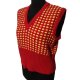 Czerwono-żółta kamizelka handmade S/M z dekoltem w serek, miękka dzianina retro vintage