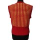 Czerwono-żółta kamizelka handmade S/M z dekoltem w serek, miękka dzianina retro vintage