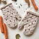 Rękawice kuchenne 2 szt. z haftem marchewek i stokrotek | prezent handmade do kuchni