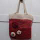 Vintage wełniana torebka bouclé czerwona kremowa kwiaty boho folk Avant Garde Cottage Fairy Handmade