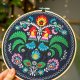 Koguty łowickie - granatowy, haft w tamborku 20 cm
