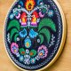 Koguty łowickie - granatowy, haft w tamborku 20 cm