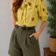 Vintage 90s Żółta Bluzka Kokarda L Limonkowa Retro Puff Sleeves Retro
