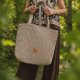 Torba shopper z plecionki typu wafel Beżowa