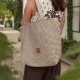 Torba shopper z plecionki typu wafel Beżowa