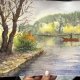 Podróż wzdłuż rzeki Original Akwarela A4