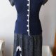 Sukienka Maxi Vintage 80s Granatowa Grochy Italy Retro M