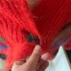 Vintage czerwony sweter moher wzory unikat lata 80te