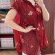 Bordowa koszula oversize w kwiaty Ava & Viv krótki rękaw plus size 7XL / 54 / 26