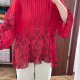 Czerwona bluzka plisowana w czarne wzory szerokie rękawy Studio 1940 oversize 8XL / 56 / 28