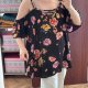 Czarna bluzka w kwiaty Torrid 4 (8-9XL) cold shoulder z wiązaniem 8XL / 56 / 28