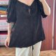 Czarna bluzka damska z bufiastymi rękawami i marszczonym tyłem boho romantyczna Vintage Love 5XL / 50 / 22