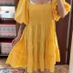 Żółta sukienka baby doll4XL bufiaste rękawy falbany Top Vintage 4XL / 48 / 20