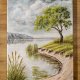 NASTROJOWY PEJZAŻ MALOWANY NA PŁÓTNIE - "NOSTALGICZNA MELANCHOLIA" 40x30cm