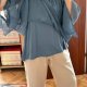 LC Lauren Conrad szyfonowa bluzka zwiewna elegancka falbany błękitna premium 8XL / 56 / 28