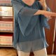 LC Lauren Conrad szyfonowa bluzka zwiewna elegancka falbany błękitna premium 8XL / 56 / 28