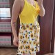 Kostium kąpielowy ze spódniczką w słoneczniki | Plus Size 52/54 (22W)