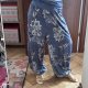 Niebieskie spodnie boho z kwiatami vintage 4-5XL szerokie nogawki