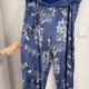 Niebieskie spodnie boho z kwiatami vintage 4-5XL szerokie nogawki