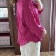 Malinowa bluzka Avenue z guzikami 30/32 Plus Size długi rękaw