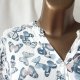 Biała Bluzka Koszula 42 XL Wiskoza Wzór Motyle