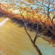 NASTROJOWY PEJZAŻ MALOWANY NA PŁÓTNIE - "ROMANTYCZNE REFLEKSY" 40x30cm