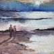 Spacer brzegiem morza Oryginalna akwarela na płótnie 20x30cm