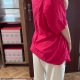 Fuksjowa bawelniana koszula Avenue Plus Size krótki rękaw oversize plisy 8XL / 56 / 28