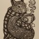 Wiewiórka, Wiewióra Jesieniara - oprawione passe-partout + ramka - Linoryt, ilustracja, grafika, obrazek, obraz, sztuka, plakat, dekoracje,