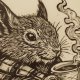 Wiewiórka, Wiewióra Jesieniara - oprawione passe-partout + ramka - Linoryt, ilustracja, grafika, obrazek, obraz, sztuka, plakat, dekoracje,