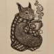 Wiewiórka, Wiewióra Jesieniara - oprawione passe-partout + ramka - Linoryt, ilustracja, grafika, obrazek, obraz, sztuka, plakat, dekoracje,