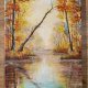 NASTROJOWY PEJZAŻ MALOWANY NA PŁÓTNIE - "UKŁON KU WODZIE" 40x30cm