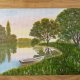 NASTROJOWY PEJZAŻ MALOWANY NA PŁÓTNIE - "CICHA PRZYSTAŃ" 30x40cm