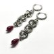 Kolczyki chainmaille z granatem potrójny splot 6,6 cm gothic dark fairycore