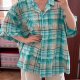 Liz & Me – Turkusowa koszula w kratę z kwiatami 5X (plus size) 9XL / 58 / 30