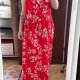 Ellos Czerwona Sukienka Maxi w Kwiaty Plus Size 26/28 7XL / 54 / 26