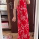 Ellos Czerwona Sukienka Maxi w Kwiaty Plus Size 26/28 7XL / 54 / 26