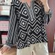 Ashley Stewart bluzka 7XL 54 czarno-biała geometryczna oversize Plus Size elegancka 7XL / 54 / 26