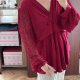 Bordowa bluzka kopertowa 4XL 48 koronkowe rękawy elegancka Plus Size nowa z metką 4XL / 48 / 20